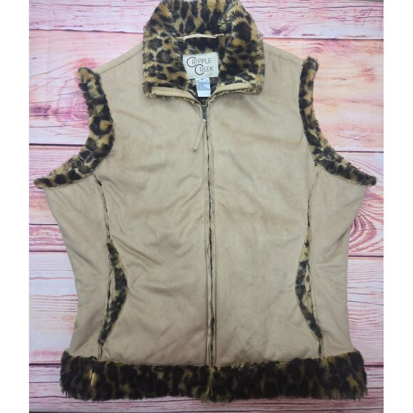 Cripple Creek Womens Faux Suede Full-Zip Jacket Small with Leopard Trim - Picture 4 of 6
